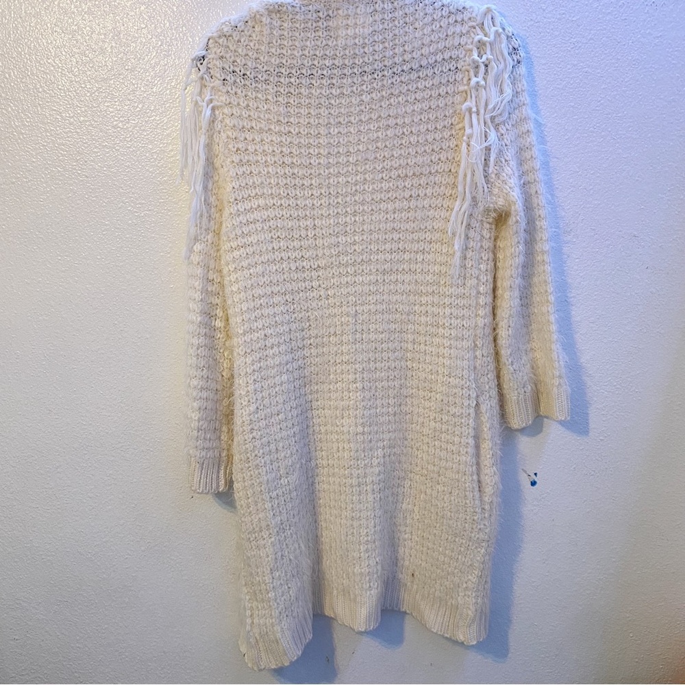New Volcom Sweater Cream Open Knit Fringe Cardigan - image 4